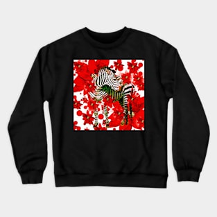 Zebra AND RED FLOWERS Crewneck Sweatshirt